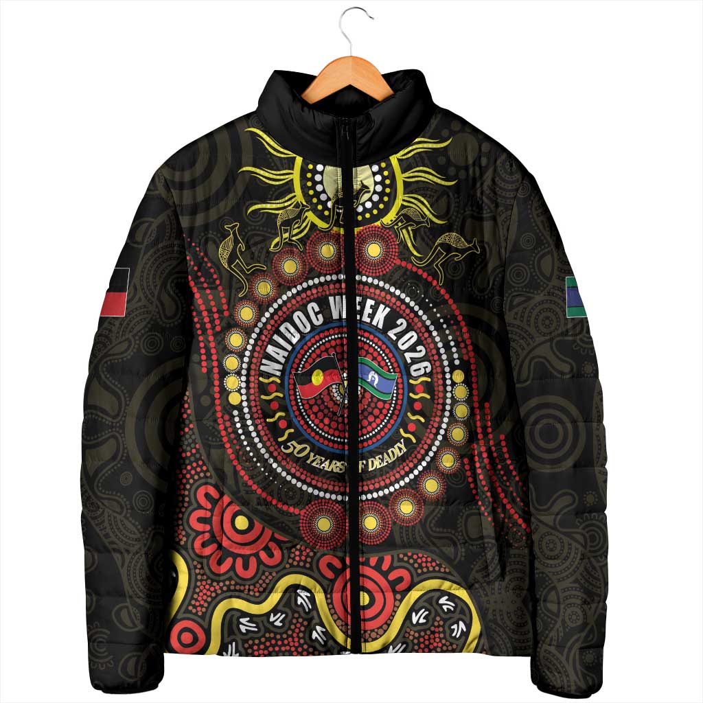 50 Years Of Deadly NAIDOC Week 2026 Padded Jacket Aussie Kangaroo Aboriginal Art