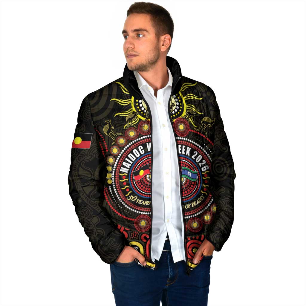 50 Years Of Deadly NAIDOC Week 2026 Padded Jacket Aussie Kangaroo Aboriginal Art