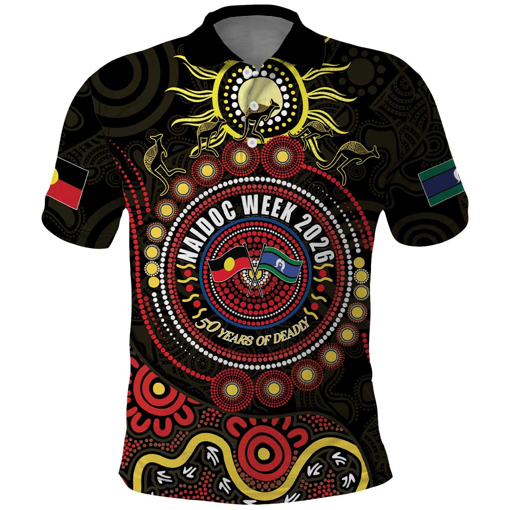 50 Years Of Deadly NAIDOC Week 2026 Polo Shirt Aussie Kangaroo Aboriginal Art
