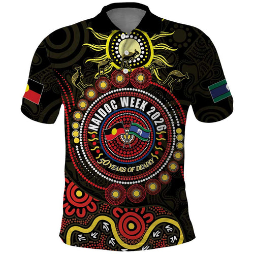 50 Years Of Deadly NAIDOC Week 2026 Polo Shirt Aussie Kangaroo Aboriginal Art
