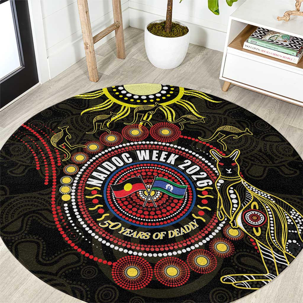 50 Years Of Deadly NAIDOC Week 2026 Round Carpet Aussie Kangaroo Aboriginal Art