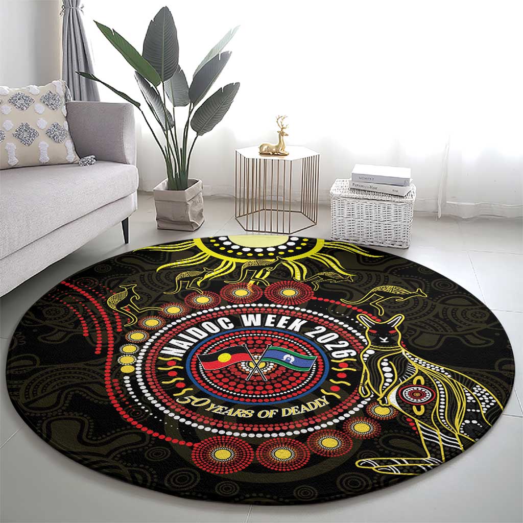 50 Years Of Deadly NAIDOC Week 2026 Round Carpet Aussie Kangaroo Aboriginal Art