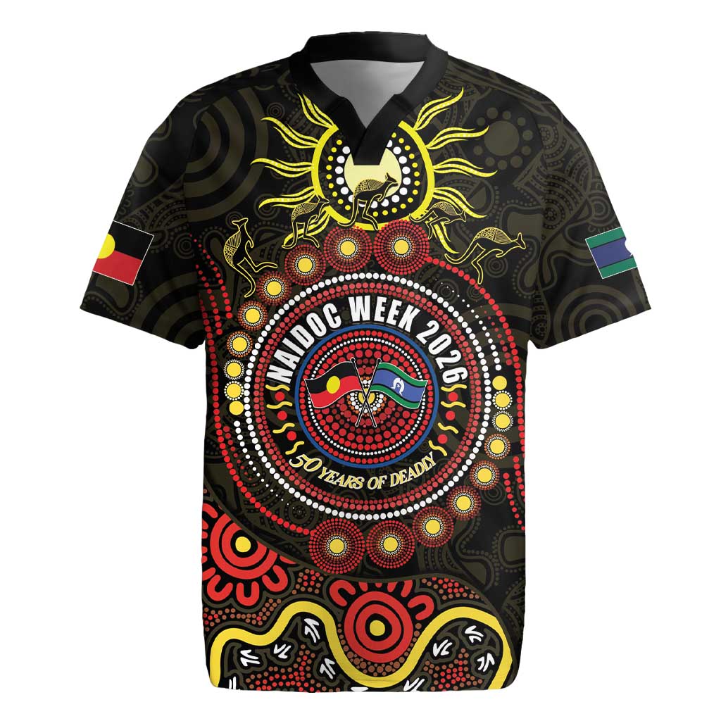 50 Years Of Deadly NAIDOC Week 2026 Rugby Jersey Aussie Kangaroo Aboriginal Art