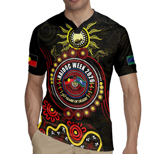50 Years Of Deadly NAIDOC Week 2026 Rugby Jersey Aussie Kangaroo Aboriginal Art