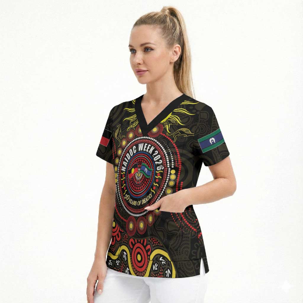 50 Years Of Deadly NAIDOC Week 2026 Scrub Top Aussie Kangaroo Aboriginal Art