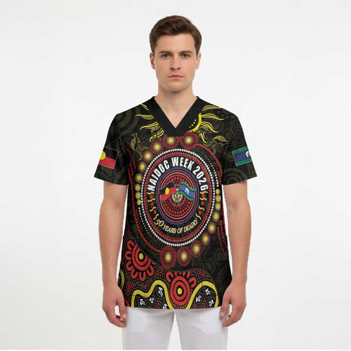 50 Years Of Deadly NAIDOC Week 2026 Scrub Top Aussie Kangaroo Aboriginal Art