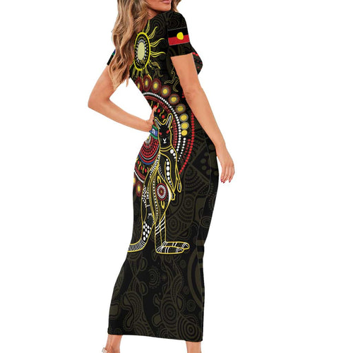 50 Years Of Deadly NAIDOC Week 2026 Short Sleeve Bodycon Dress Aussie Kangaroo Aboriginal Art
