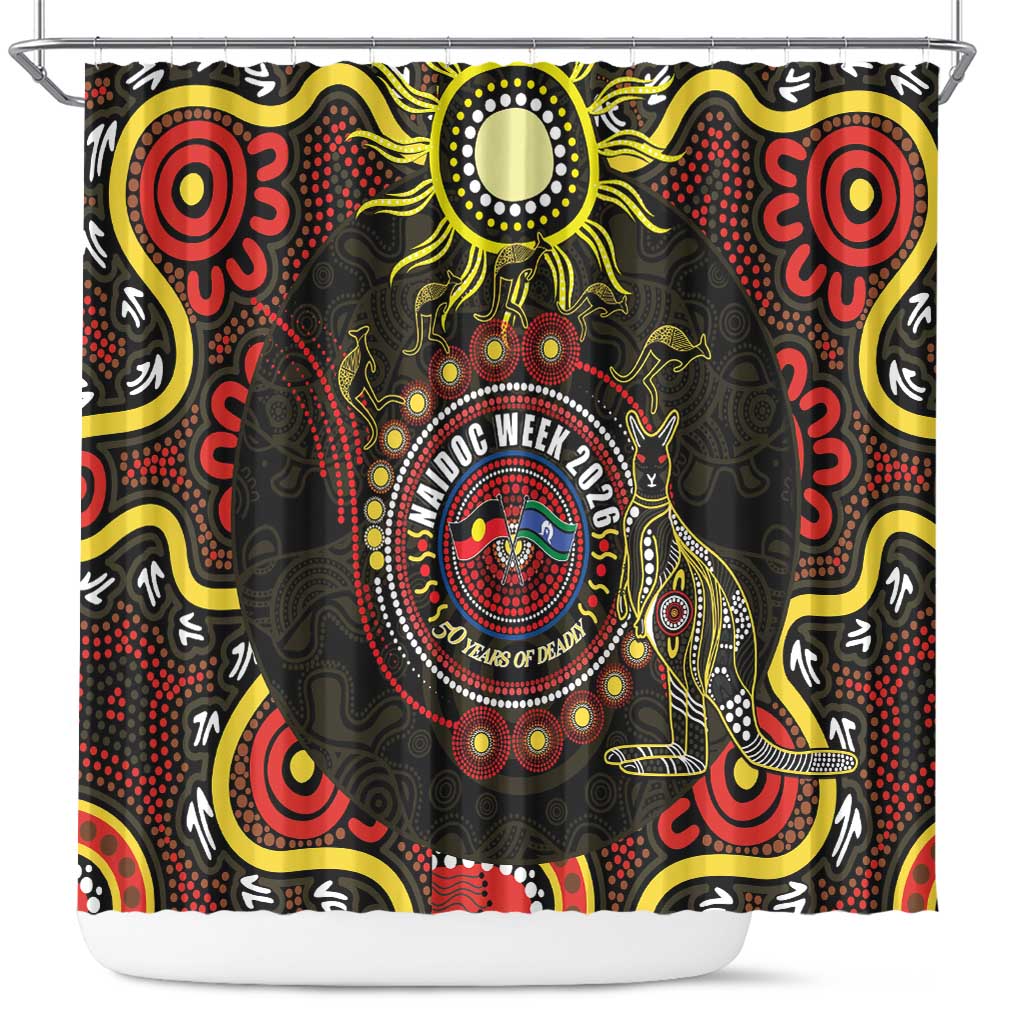 50 Years Of Deadly NAIDOC Week 2026 Shower Curtain Aussie Kangaroo Aboriginal Art