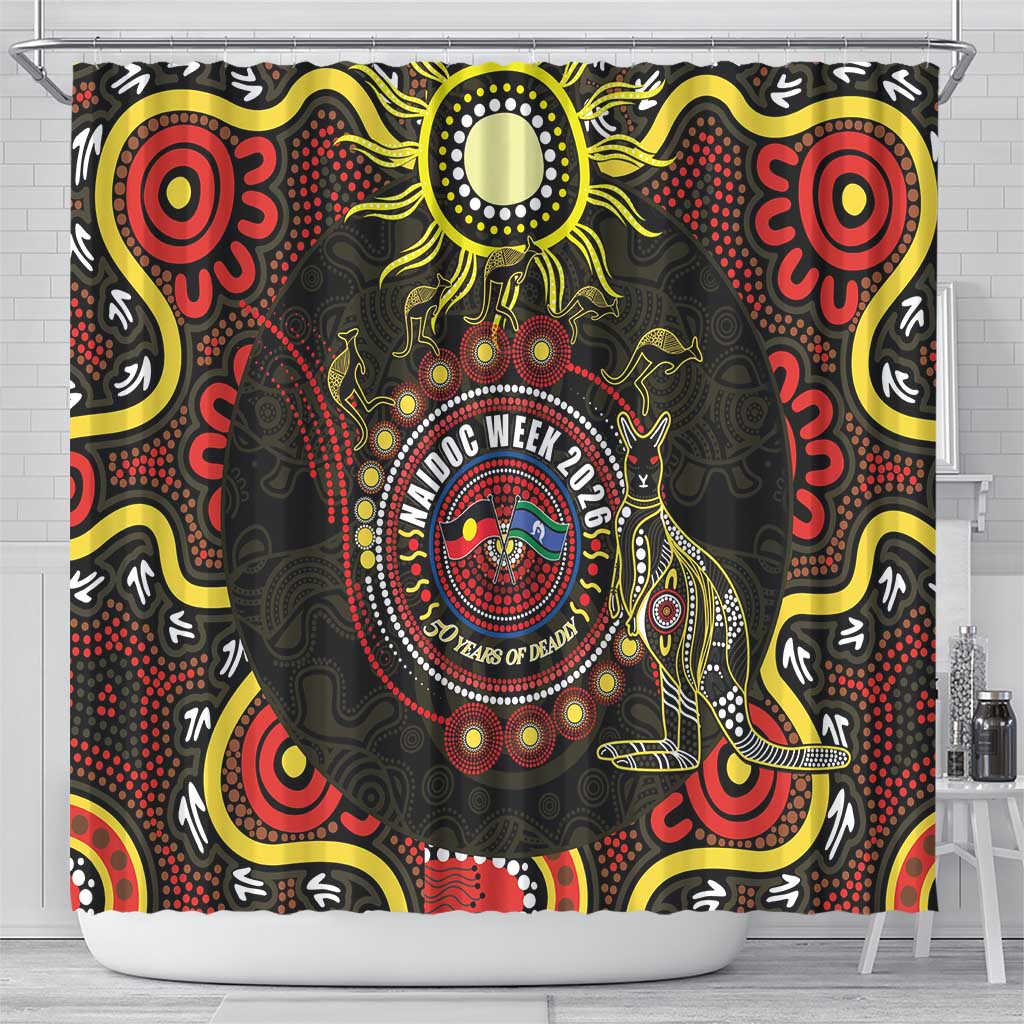 50 Years Of Deadly NAIDOC Week 2026 Shower Curtain Aussie Kangaroo Aboriginal Art