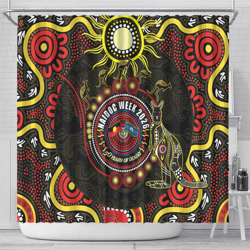 50 Years Of Deadly NAIDOC Week 2026 Shower Curtain Aussie Kangaroo Aboriginal Art