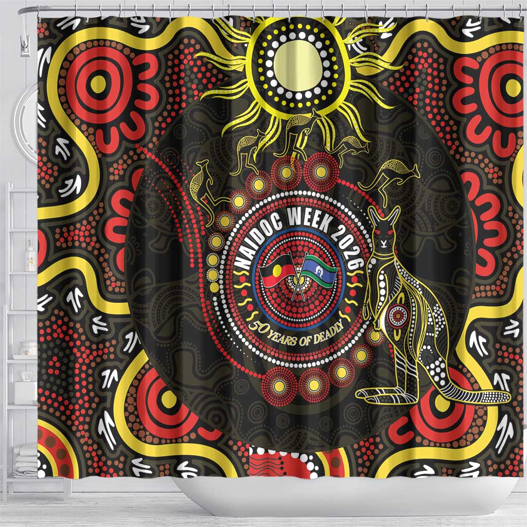 50 Years Of Deadly NAIDOC Week 2026 Shower Curtain Aussie Kangaroo Aboriginal Art