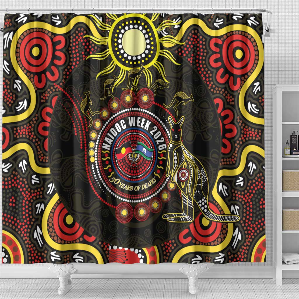 50 Years Of Deadly NAIDOC Week 2026 Shower Curtain Aussie Kangaroo Aboriginal Art