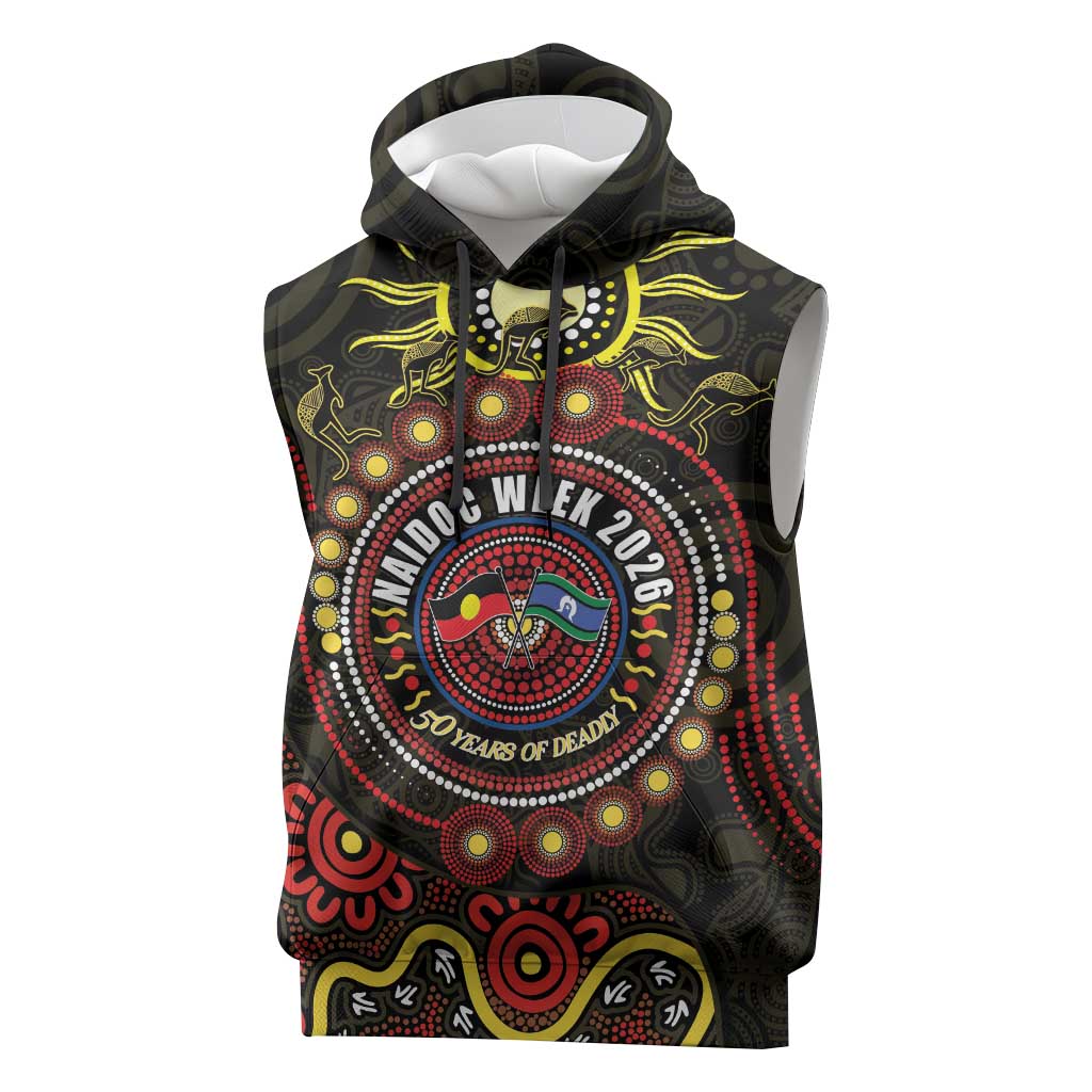 50 Years Of Deadly NAIDOC Week 2026 Sleeveless Hoodie Aussie Kangaroo Aboriginal Art