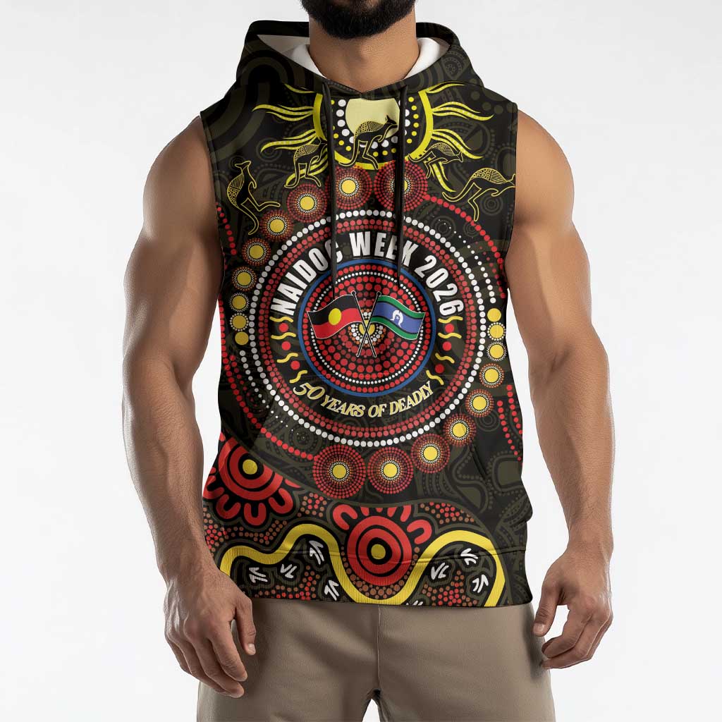 50 Years Of Deadly NAIDOC Week 2026 Sleeveless Hoodie Aussie Kangaroo Aboriginal Art