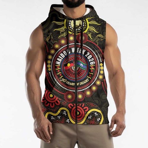 50 Years Of Deadly NAIDOC Week 2026 Sleeveless Zip Hoodie Aussie Kangaroo Aboriginal Art