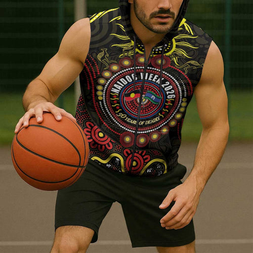 50 Years Of Deadly NAIDOC Week 2026 Sleeveless Zip Hoodie Aussie Kangaroo Aboriginal Art
