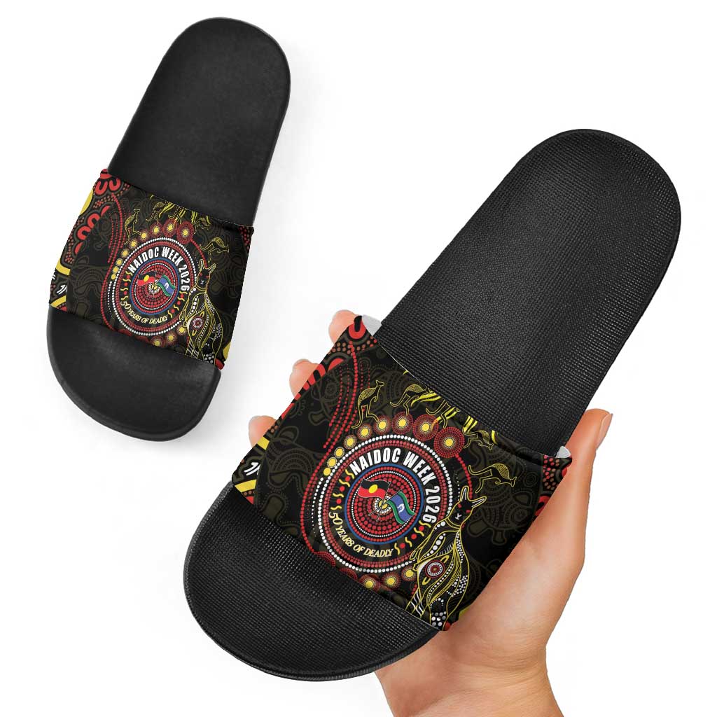 50 Years Of Deadly NAIDOC Week 2026 Slide Sandals Aussie Kangaroo Aboriginal Art