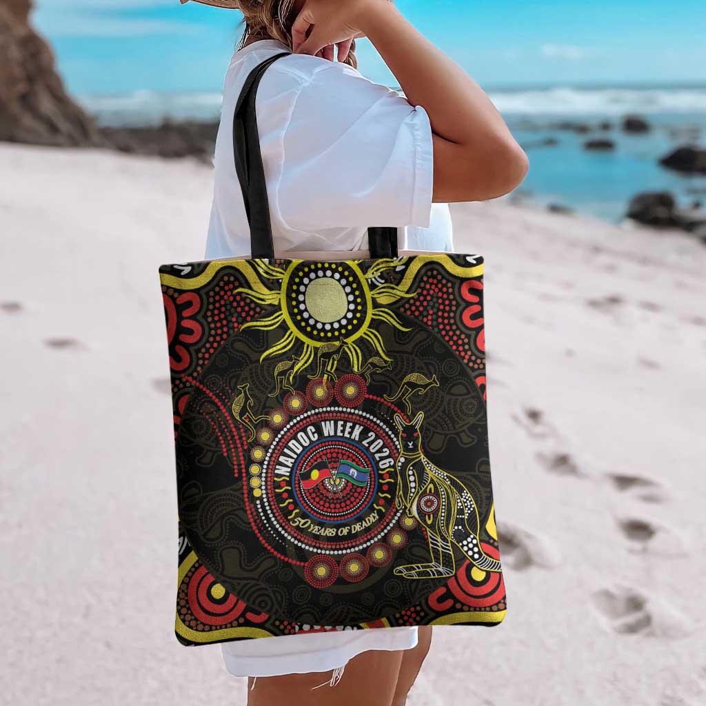 50 Years Of Deadly NAIDOC Week 2026 Tote Bag Aussie Kangaroo Aboriginal Art