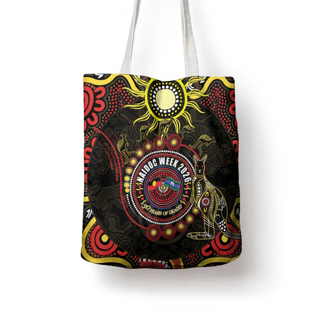 50 Years Of Deadly NAIDOC Week 2026 Tote Bag Aussie Kangaroo Aboriginal Art