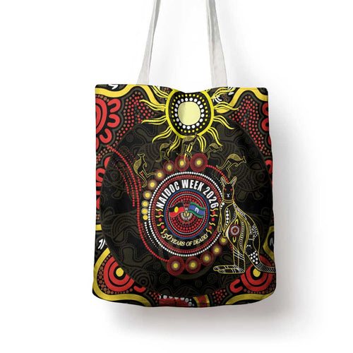 50 Years Of Deadly NAIDOC Week 2026 Tote Bag Aussie Kangaroo Aboriginal Art