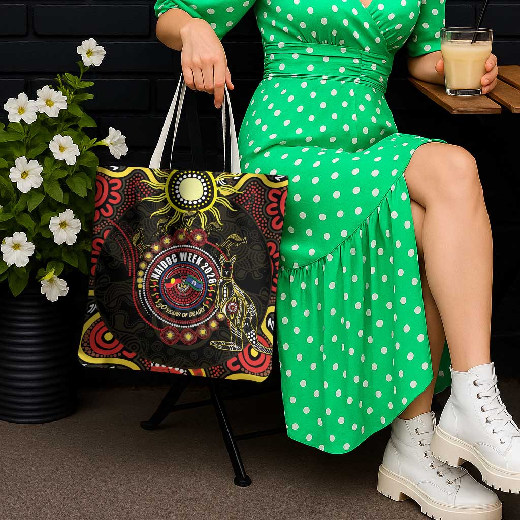 50 Years Of Deadly NAIDOC Week 2026 Tote Bag Aussie Kangaroo Aboriginal Art