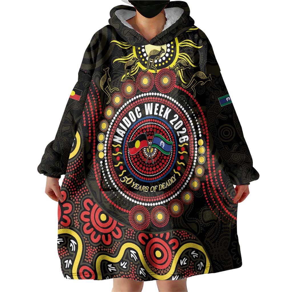 50 Years Of Deadly NAIDOC Week 2026 Wearable Blanket Hoodie Aussie Kangaroo Aboriginal Art