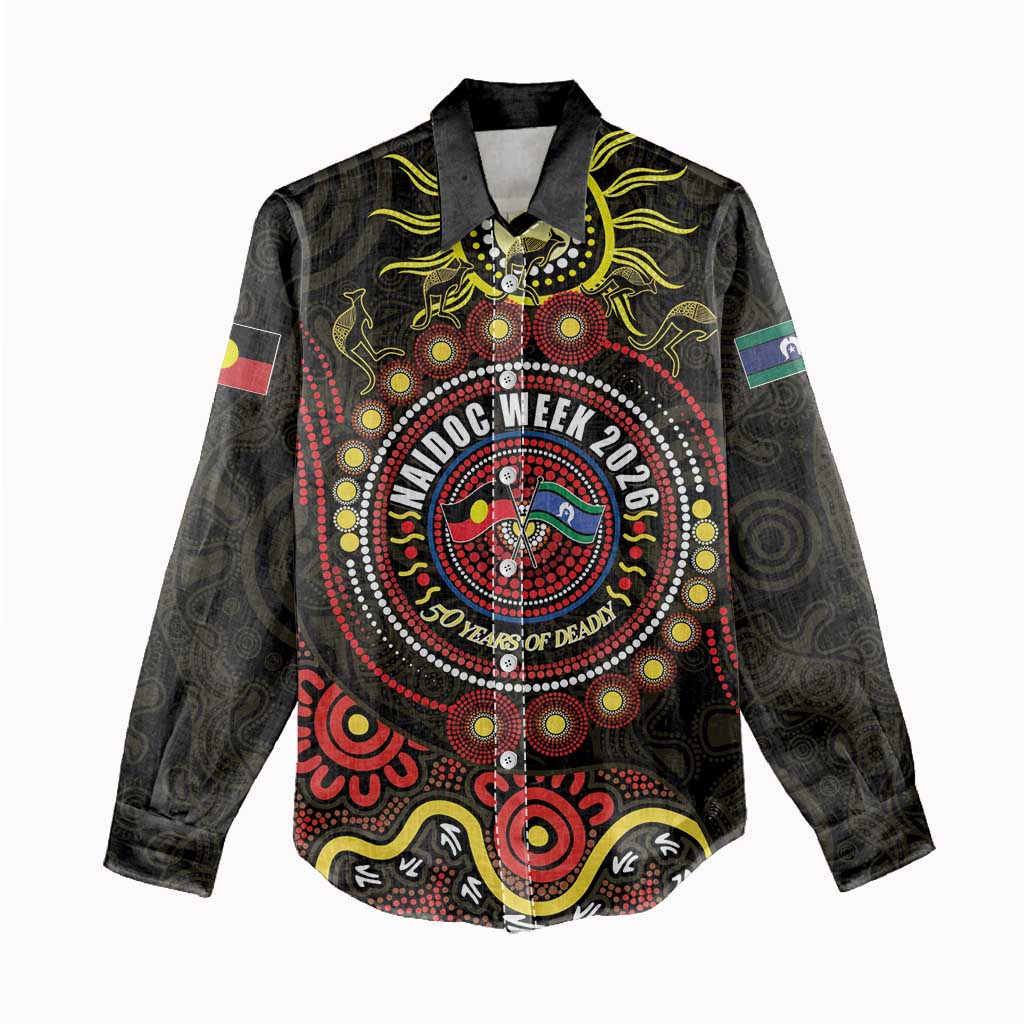 50 Years Of Deadly NAIDOC Week 2026 Women Casual Shirt Aussie Kangaroo Aboriginal Art