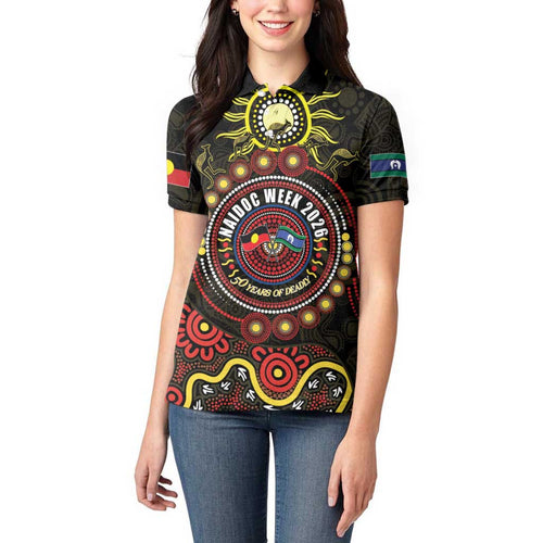 50 Years Of Deadly NAIDOC Week 2026 Women Polo Shirt Aussie Kangaroo Aboriginal Art
