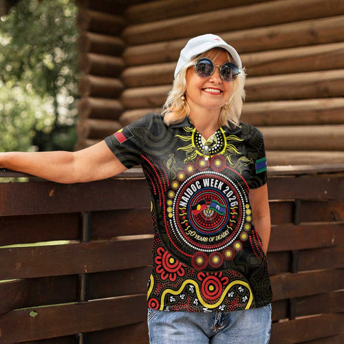 50 Years Of Deadly NAIDOC Week 2026 Women Polo Shirt Aussie Kangaroo Aboriginal Art