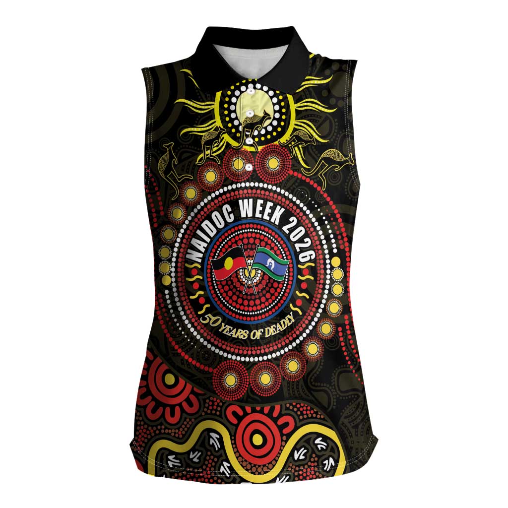 50 Years Of Deadly NAIDOC Week 2026 Women Sleeveless Polo Shirt Aussie Kangaroo Aboriginal Art
