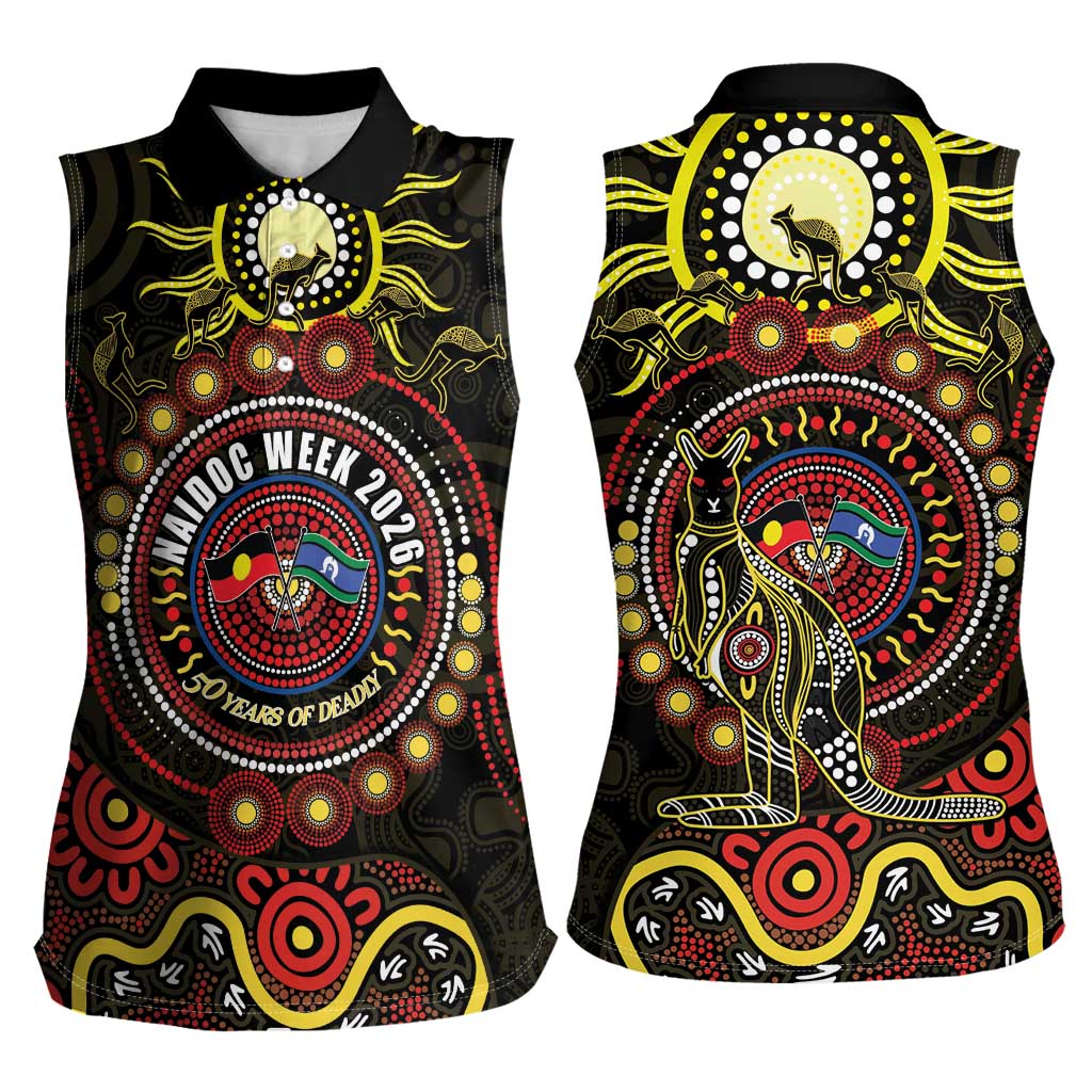 50 Years Of Deadly NAIDOC Week 2026 Women Sleeveless Polo Shirt Aussie Kangaroo Aboriginal Art