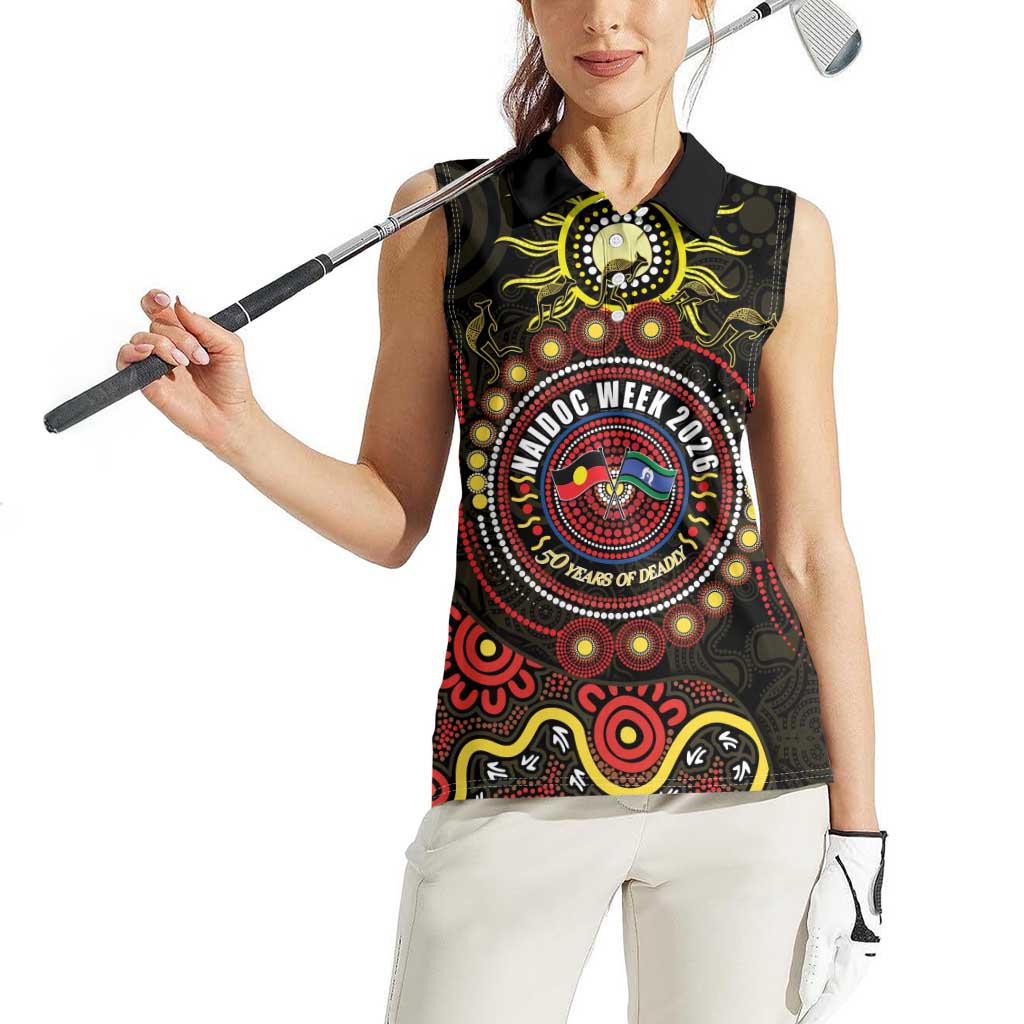 50 Years Of Deadly NAIDOC Week 2026 Women Sleeveless Polo Shirt Aussie Kangaroo Aboriginal Art