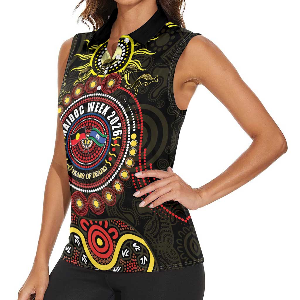50 Years Of Deadly NAIDOC Week 2026 Women Sleeveless Polo Shirt Aussie Kangaroo Aboriginal Art