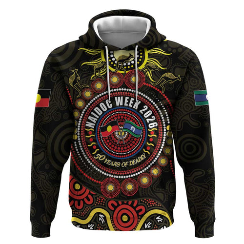 50 Years Of Deadly NAIDOC Week 2026 Zip Hoodie Aussie Kangaroo Aboriginal Art