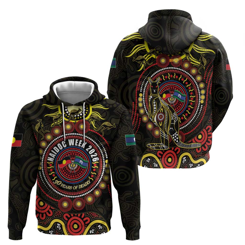50 Years Of Deadly NAIDOC Week 2026 Zip Hoodie Aussie Kangaroo Aboriginal Art