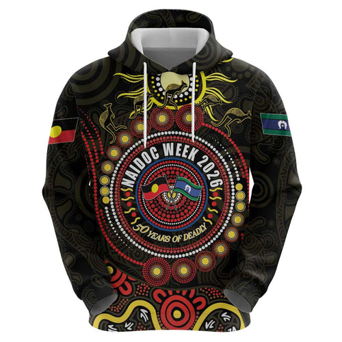 50 Years Of Deadly NAIDOC Week 2026 Zip Hoodie Aussie Kangaroo Aboriginal Art