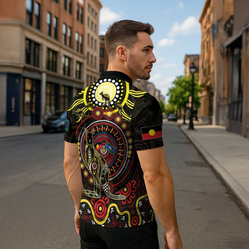 50 Years Of Deadly NAIDOC Week 2026 Zipper Polo Shirt Aussie Kangaroo Aboriginal Art