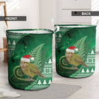 New Zealand Kakapo Christmas In July Laundry Basket Silver Fern Santa Xmas Green Color