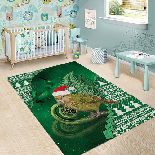 New Zealand Kakapo Christmas In July Area Rug Silver Fern Santa Xmas Green Color