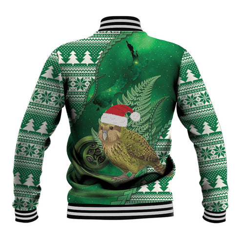 New Zealand Kakapo Christmas In July Baseball Jacket Silver Fern Santa Xmas Green Color