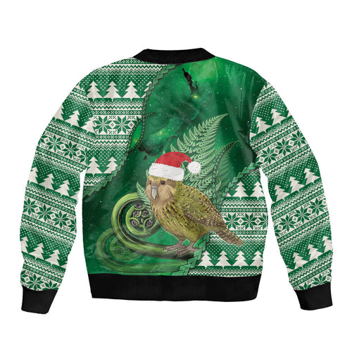 New Zealand Kakapo Christmas In July Bomber Jacket Silver Fern Santa Xmas Green Color