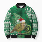 New Zealand Kakapo Christmas In July Bomber Puffer Jacket Silver Fern Santa Xmas Green Color