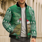 New Zealand Kakapo Christmas In July Bomber Puffer Jacket Silver Fern Santa Xmas Green Color
