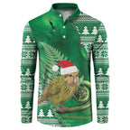 New Zealand Kakapo Christmas In July Button Sweatshirt Silver Fern Santa Xmas Green Color