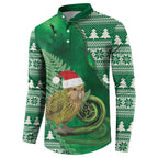 New Zealand Kakapo Christmas In July Button Sweatshirt Silver Fern Santa Xmas Green Color