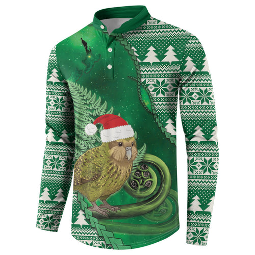 New Zealand Kakapo Christmas In July Button Sweatshirt Silver Fern Santa Xmas Green Color