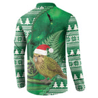 New Zealand Kakapo Christmas In July Button Sweatshirt Silver Fern Santa Xmas Green Color