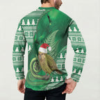 New Zealand Kakapo Christmas In July Button Sweatshirt Silver Fern Santa Xmas Green Color
