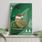 New Zealand Kakapo Christmas In July Canvas Wall Art Silver Fern Santa Xmas Green Color