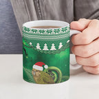 New Zealand Kakapo Christmas In July Ceramic Mug Silver Fern Santa Xmas Green Color